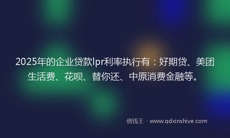 2025年的企业贷款lpr利率执行有：好期贷、美团生活费、花呗、替你还、中原消费金融等。