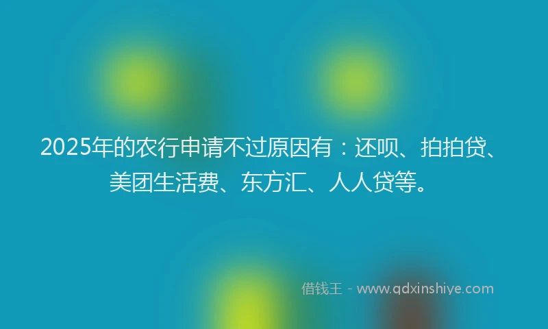 2025年的农行申请不过原因有：还呗、拍拍贷、美团生活费、东方汇、人人贷等。