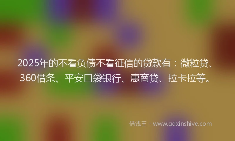 2025年的不看负债不看征信的贷款有：微粒贷、360借条、平安口袋银行、惠商贷、拉卡拉等。