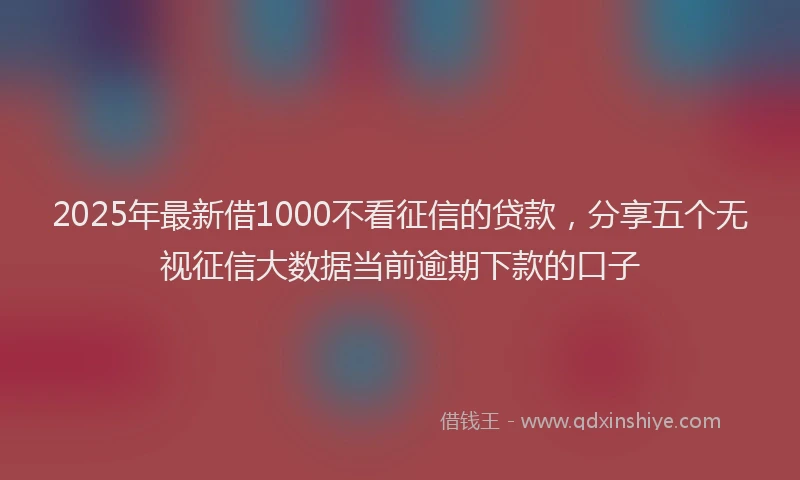 2025年最新借1000不看征信的贷款，分享五个无视征信大数据当前逾期下款的口子