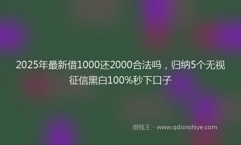 2025年最新借1000还2000合法吗，归纳5个无视征信黑白100%秒下口子