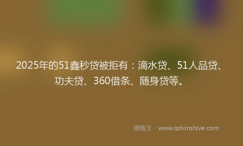 2025年的51鑫秒贷被拒有：滴水贷、51人品贷、功夫贷、360借条、随身贷等。