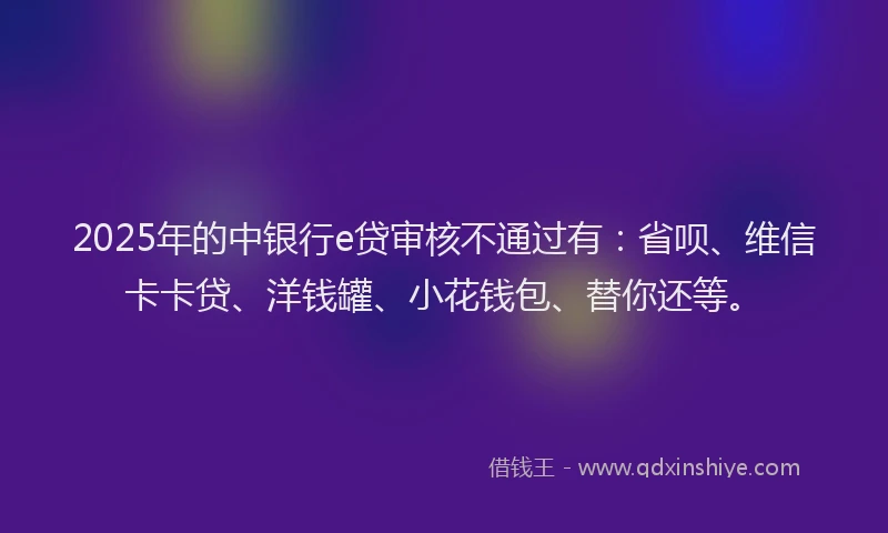 2025年的中银行e贷审核不通过有：省呗、维信卡卡贷、洋钱罐、小花钱包、替你还等。