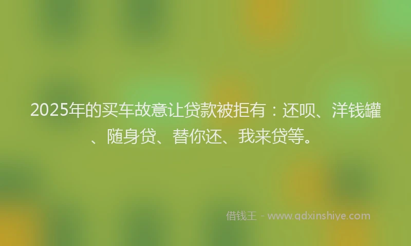 2025年的买车故意让贷款被拒有：还呗、洋钱罐、随身贷、替你还、我来贷等。
