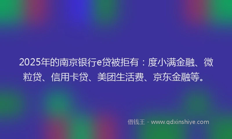 2025年的南京银行e贷被拒有：度小满金融、微粒贷、信用卡贷、美团生活费、京东金融等。