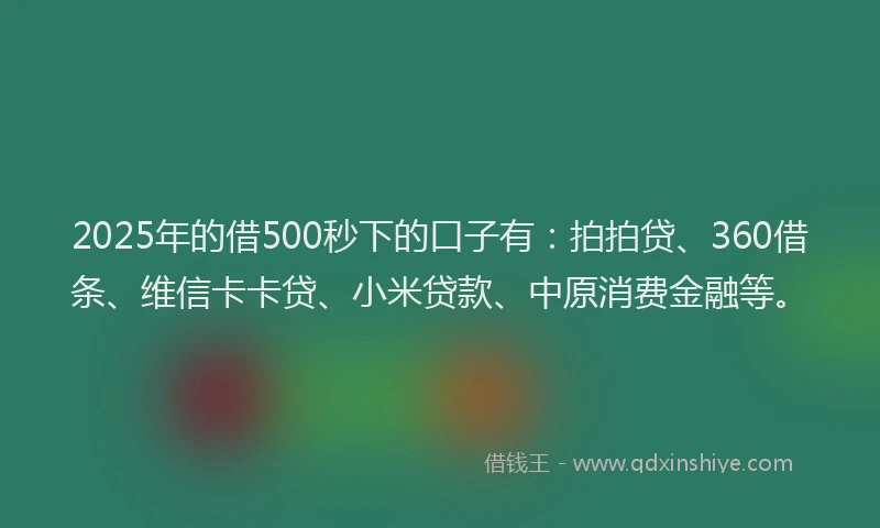 2025年的借500秒下的口子有：拍拍贷、360借条、维信卡卡贷、小米贷款、中原消费金融等。