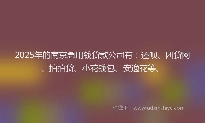 2025年的南京急用钱贷款公司有：还呗、团贷网、拍拍贷、小花钱包、安逸花等。