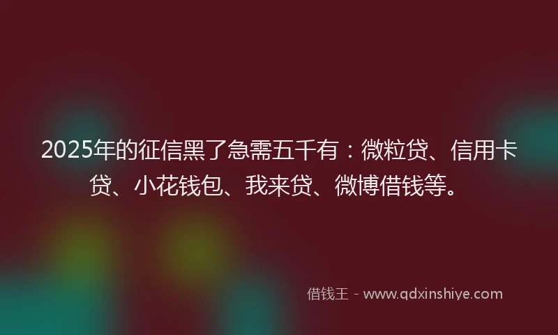 2025年的征信黑了急需五千有：微粒贷、信用卡贷、小花钱包、我来贷、微博借钱等。