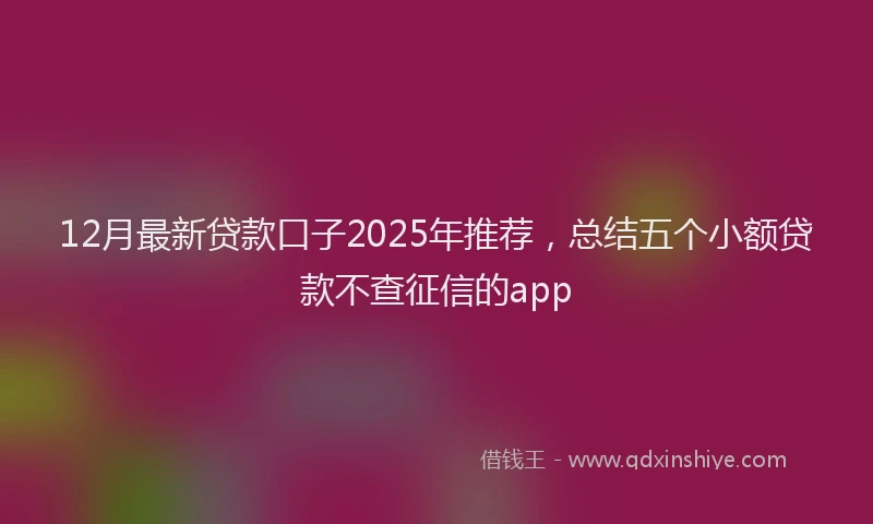 12月最新贷款口子2025年推荐，总结五个小额贷款不查征信的app
