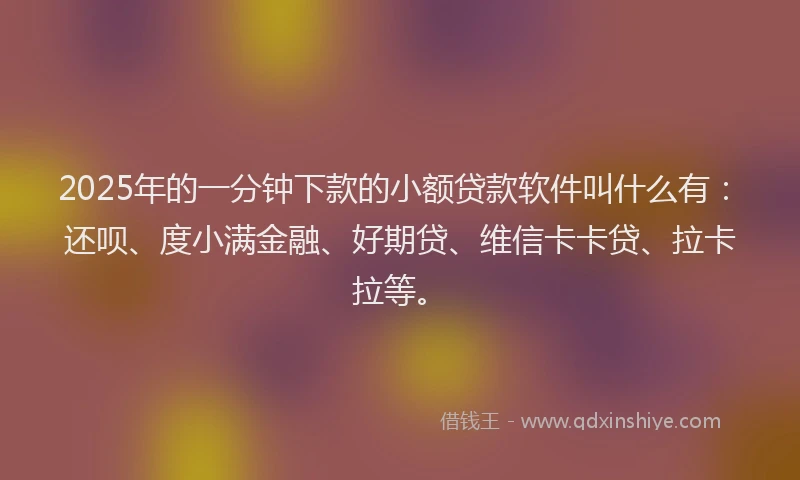 2025年的一分钟下款的小额贷款软件叫什么有：还呗、度小满金融、好期贷、维信卡卡贷、拉卡拉等。