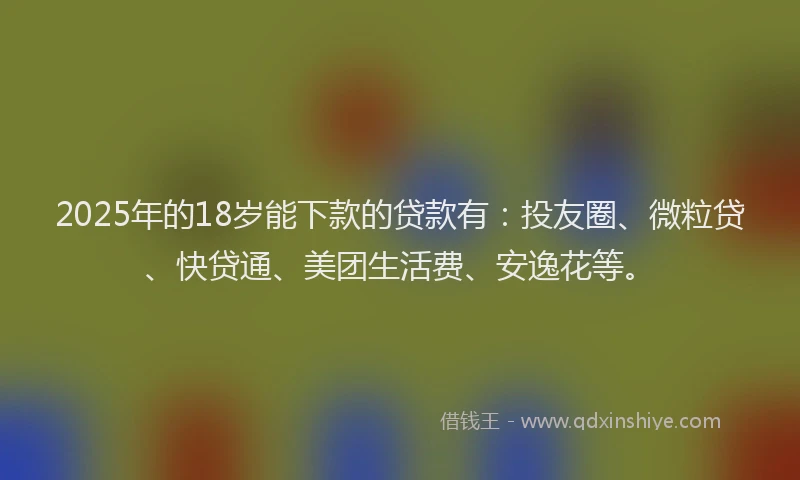 2025年的18岁能下款的贷款有：投友圈、微粒贷、快贷通、美团生活费、安逸花等。