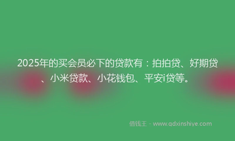 2025年的买会员必下的贷款有：拍拍贷、好期贷、小米贷款、小花钱包、平安i贷等。