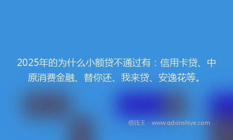 2025年的为什么小额贷不通过有：信用卡贷、中原消费金融、替你还、我来贷、安逸花等。