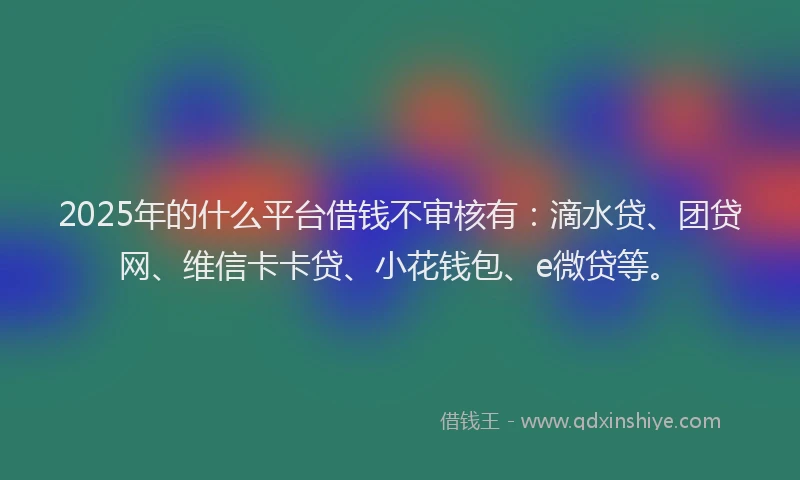 2025年的什么平台借钱不审核有：滴水贷、团贷网、维信卡卡贷、小花钱包、e微贷等。
