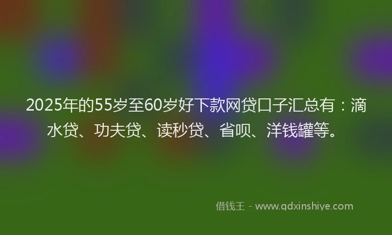 2025年的55岁至60岁好下款网贷口子汇总有：滴水贷、功夫贷、读秒贷、省呗、洋钱罐等。