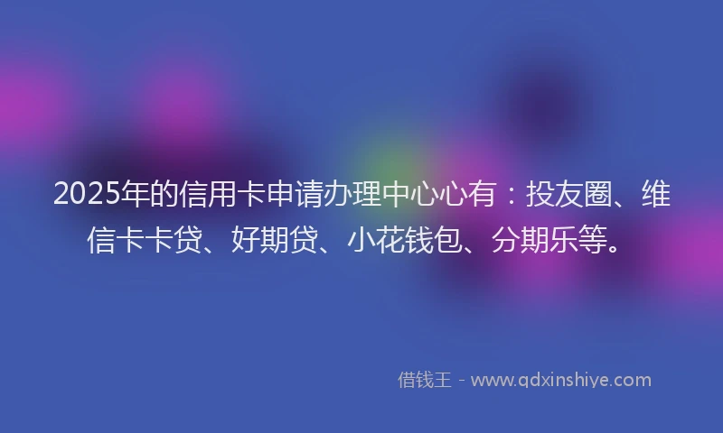 2025年的信用卡申请办理中心心有：投友圈、维信卡卡贷、好期贷、小花钱包、分期乐等。