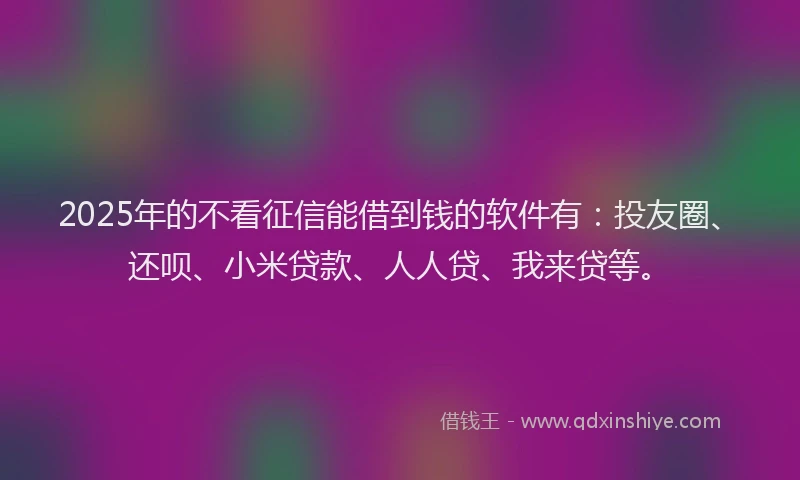 2025年的不看征信能借到钱的软件有：投友圈、还呗、小米贷款、人人贷、我来贷等。