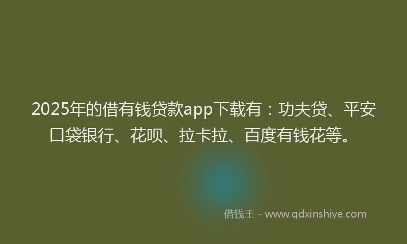 2025年的借有钱贷款app下载有：功夫贷、平安口袋银行、花呗、拉卡拉、百度有钱花等。