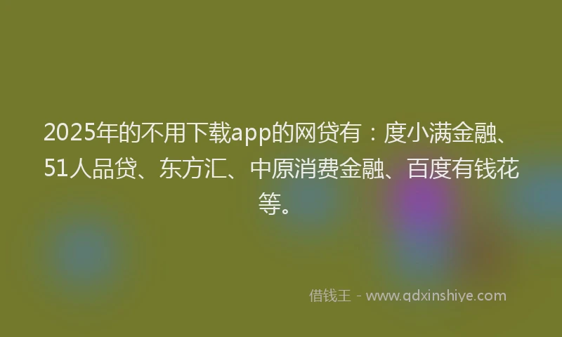 2025年的不用下载app的网贷有：度小满金融、51人品贷、东方汇、中原消费金融、百度有钱花等。