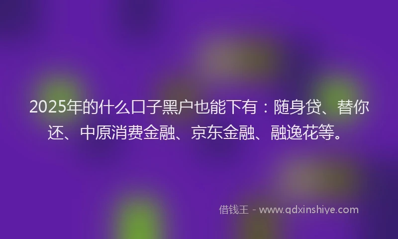 2025年的什么口子黑户也能下有：随身贷、替你还、中原消费金融、京东金融、融逸花等。