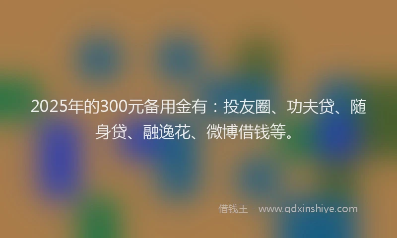 2025年的300元备用金有：投友圈、功夫贷、随身贷、融逸花、微博借钱等。
