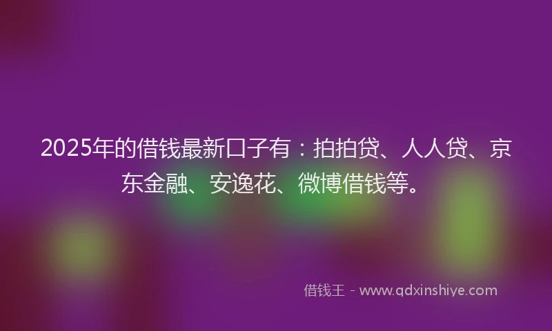 2025年的借钱最新口子有：拍拍贷、人人贷、京东金融、安逸花、微博借钱等。