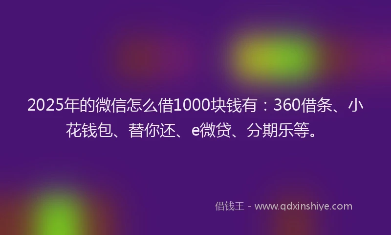 2025年的微信怎么借1000块钱有：360借条、小花钱包、替你还、e微贷、分期乐等。