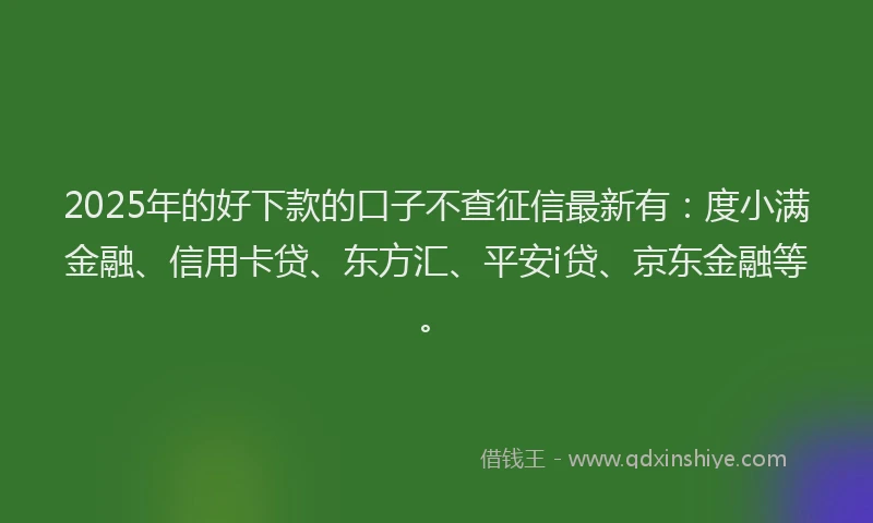 2025年的好下款的口子不查征信最新有：度小满金融、信用卡贷、东方汇、平安i贷、京东金融等。