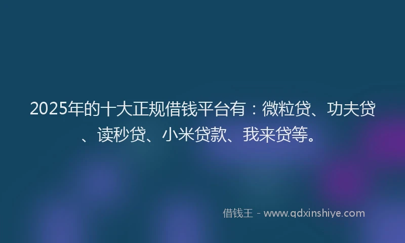 2025年的十大正规借钱平台有：微粒贷、功夫贷、读秒贷、小米贷款、我来贷等。