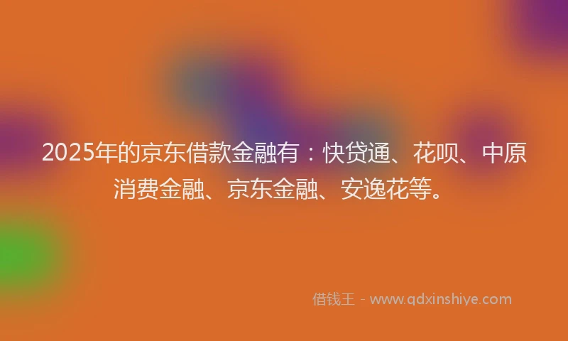 2025年的京东借款金融有：快贷通、花呗、中原消费金融、京东金融、安逸花等。