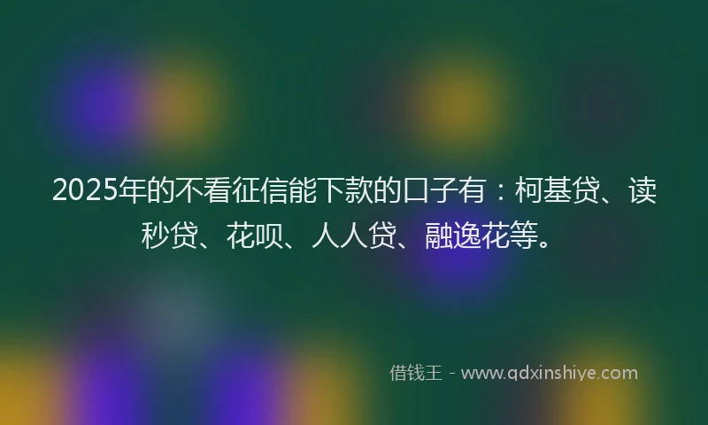 2025年的不看征信能下款的口子有：柯基贷、读秒贷、花呗、人人贷、融逸花等。
