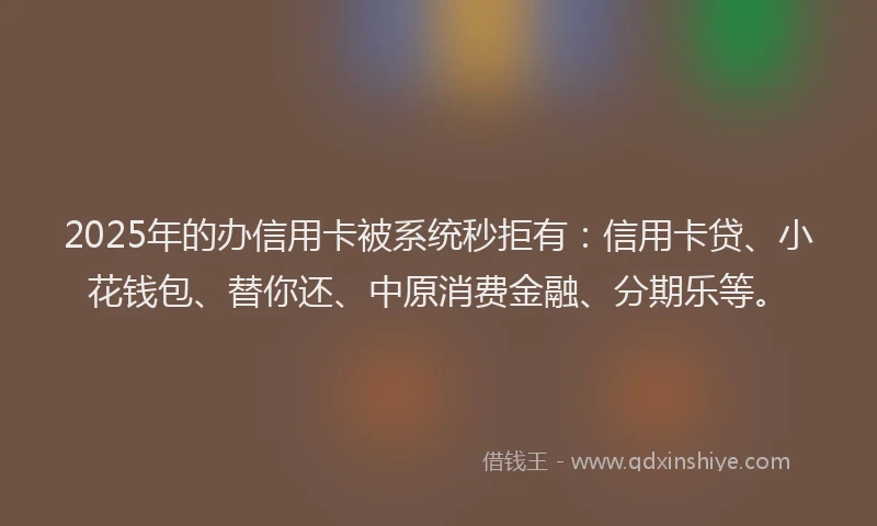 2025年的办信用卡被系统秒拒有：信用卡贷、小花钱包、替你还、中原消费金融、分期乐等。