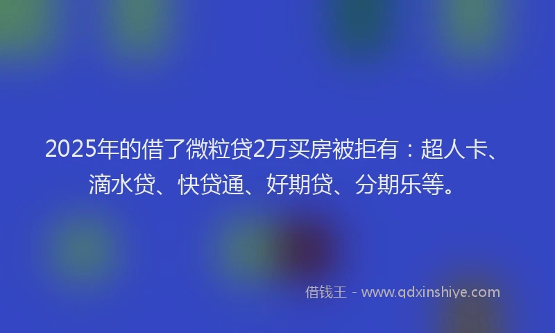 2025年的借了微粒贷2万买房被拒有：超人卡、滴水贷、快贷通、好期贷、分期乐等。