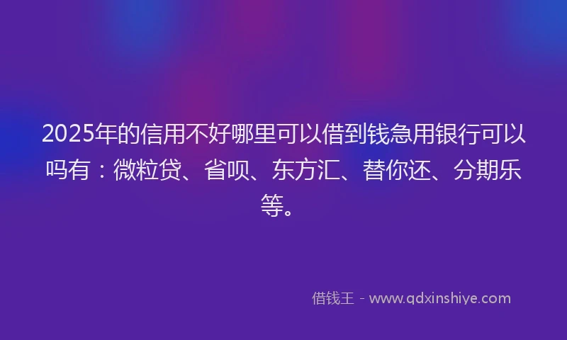 2025年的信用不好哪里可以借到钱急用银行可以吗有：微粒贷、省呗、东方汇、替你还、分期乐等。