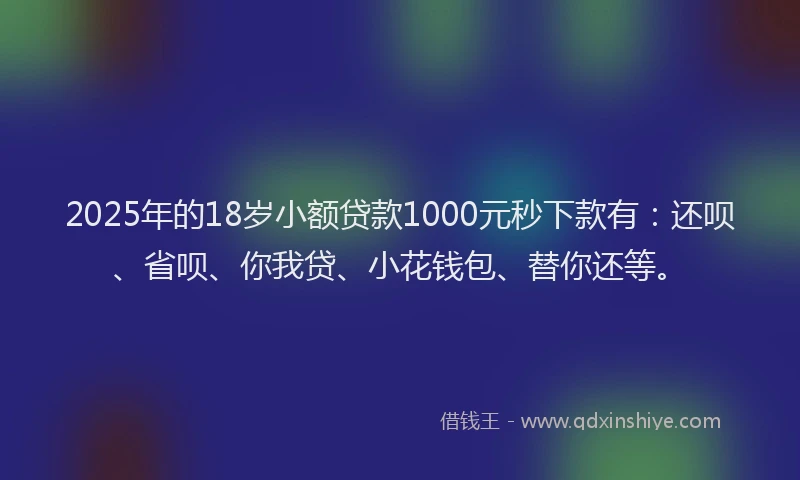 2025年的18岁小额贷款1000元秒下款有：还呗、省呗、你我贷、小花钱包、替你还等。