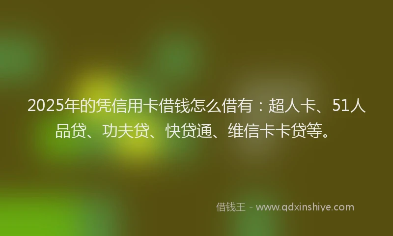 2025年的凭信用卡借钱怎么借有：超人卡、51人品贷、功夫贷、快贷通、维信卡卡贷等。