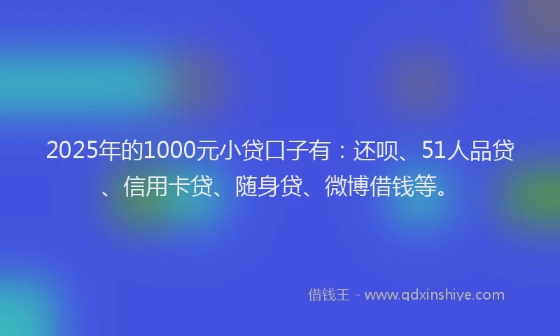 2025年的1000元小贷口子有：还呗、51人品贷、信用卡贷、随身贷、微博借钱等。