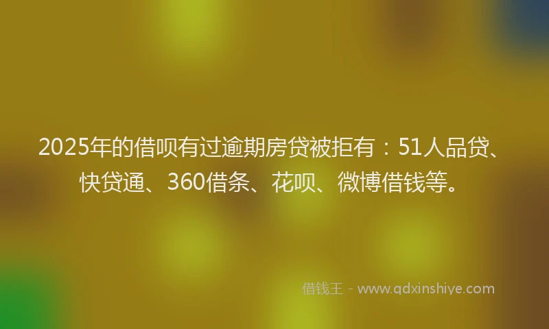 2025年的借呗有过逾期房贷被拒有：51人品贷、快贷通、360借条、花呗、微博借钱等。