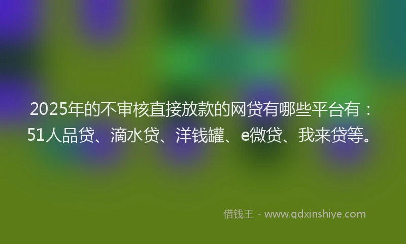2025年的不审核直接放款的网贷有哪些平台有：51人品贷、滴水贷、洋钱罐、e微贷、我来贷等。