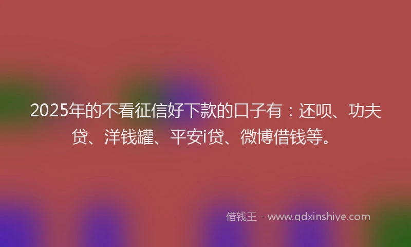 2025年的不看征信好下款的口子有：还呗、功夫贷、洋钱罐、平安i贷、微博借钱等。