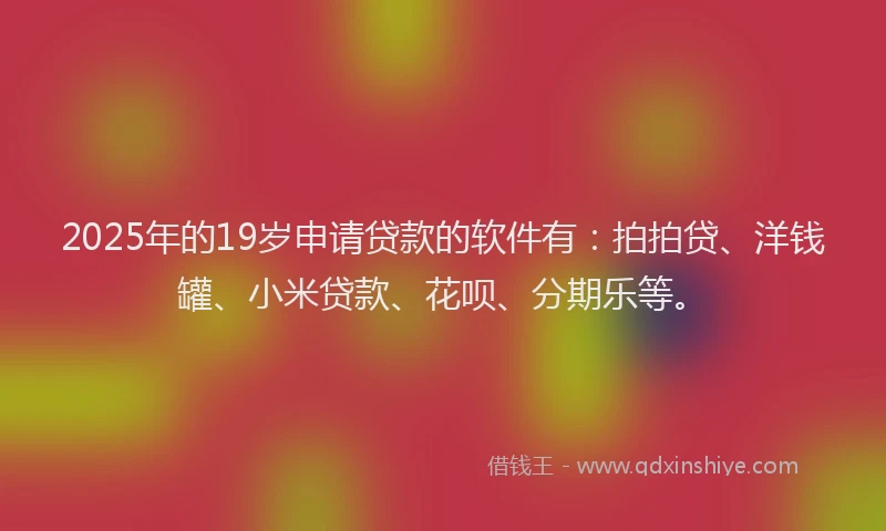 2025年的19岁申请贷款的软件有：拍拍贷、洋钱罐、小米贷款、花呗、分期乐等。