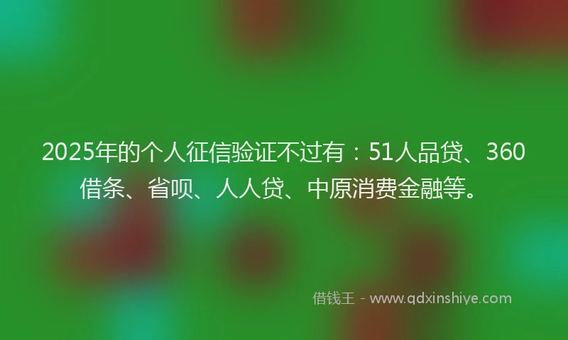 2025年的个人征信验证不过有：51人品贷、360借条、省呗、人人贷、中原消费金融等。