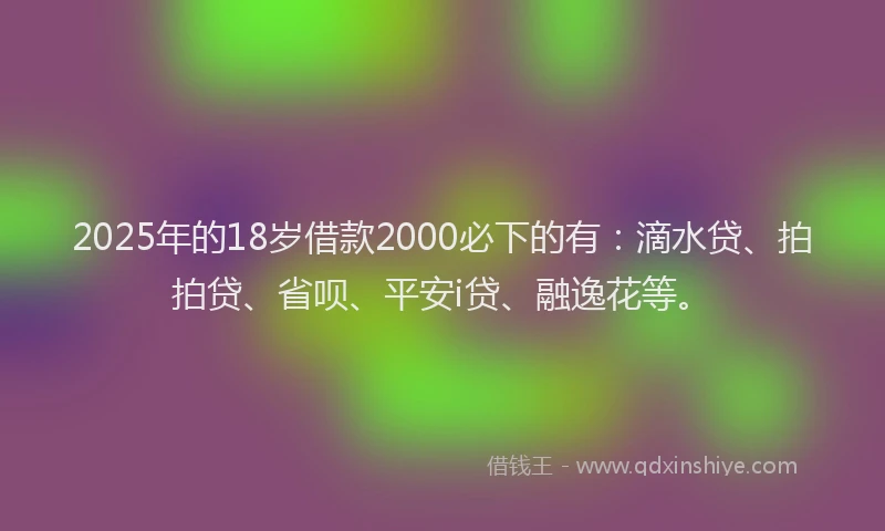 2025年的18岁借款2000必下的有：滴水贷、拍拍贷、省呗、平安i贷、融逸花等。