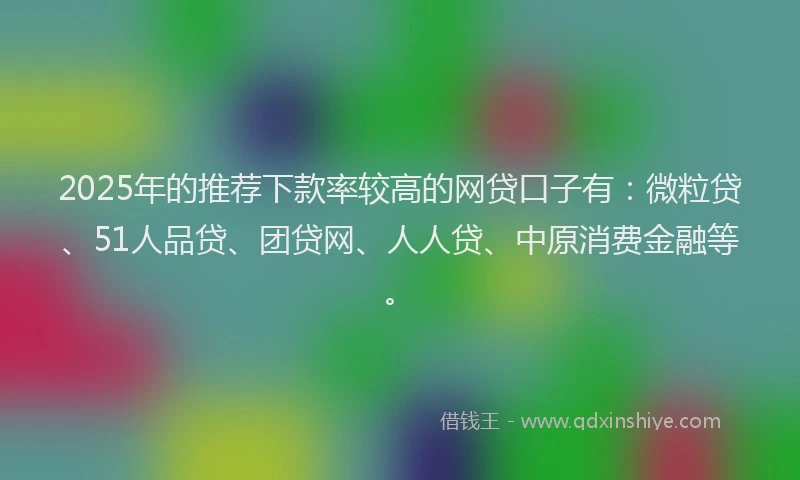 2025年的推荐下款率较高的网贷口子有：微粒贷、51人品贷、团贷网、人人贷、中原消费金融等。