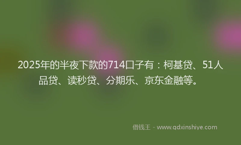 2025年的半夜下款的714口子有：柯基贷、51人品贷、读秒贷、分期乐、京东金融等。