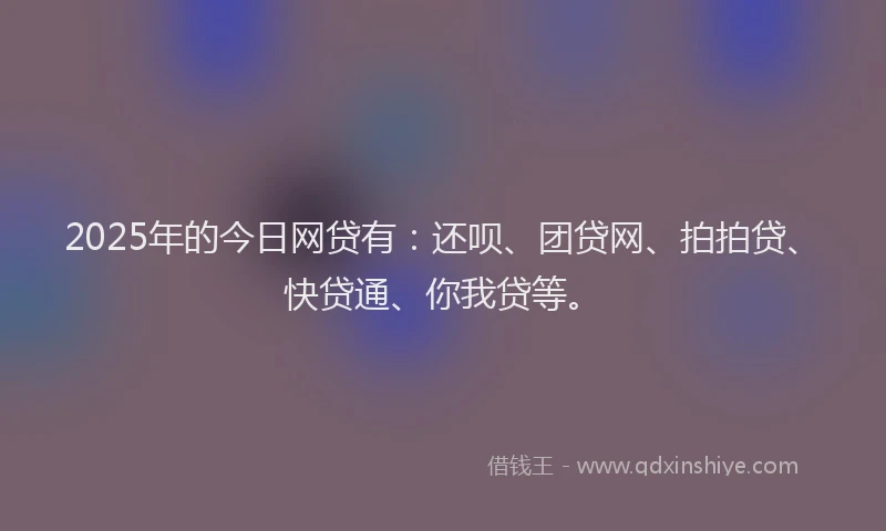 2025年的今日网贷有：还呗、团贷网、拍拍贷、快贷通、你我贷等。