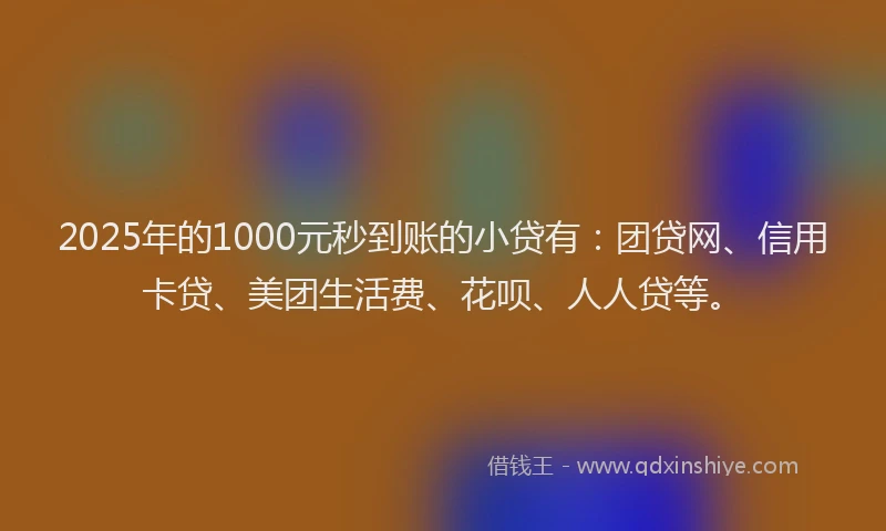 2025年的1000元秒到账的小贷有：团贷网、信用卡贷、美团生活费、花呗、人人贷等。