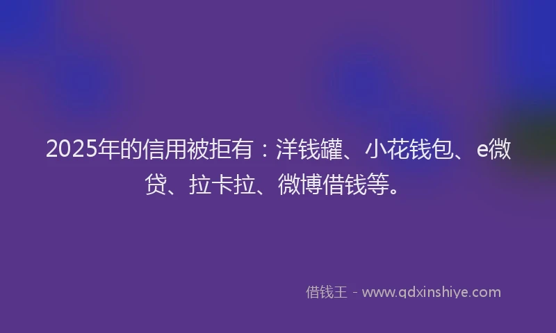 2025年的信用被拒有：洋钱罐、小花钱包、e微贷、拉卡拉、微博借钱等。