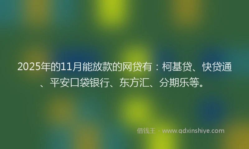 2025年的11月能放款的网贷有：柯基贷、快贷通、平安口袋银行、东方汇、分期乐等。