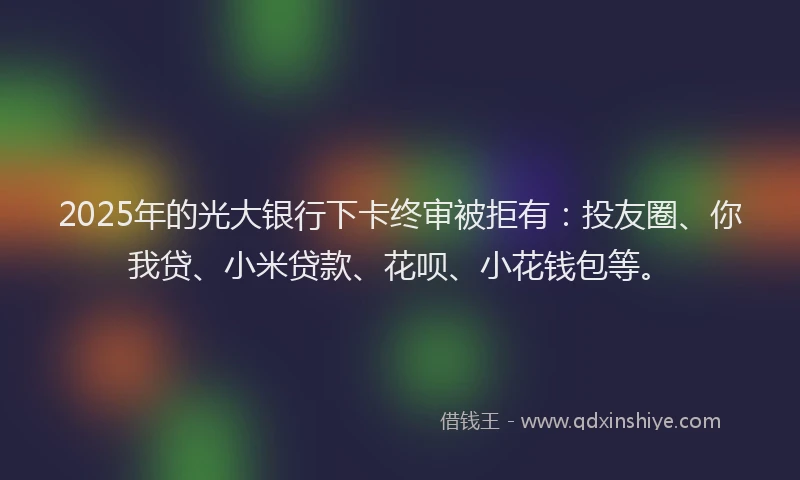 2025年的光大银行下卡终审被拒有：投友圈、你我贷、小米贷款、花呗、小花钱包等。